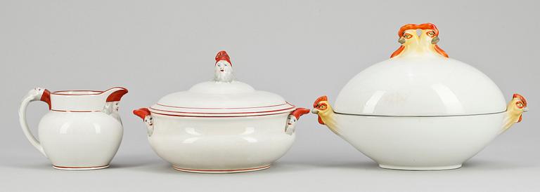 SERVISDELAR, 3 delar, porslin, Jul- och påskservisdelar, omrk 1900.