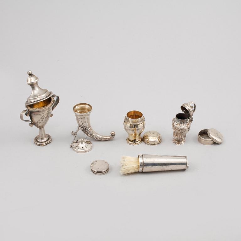 PARTI SILVER, 8 delar, 1800/1900-tal. Total vikt 190 gram.