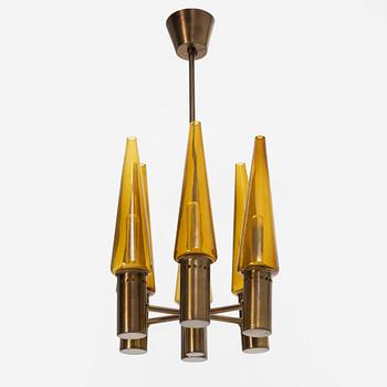 Hans-Agne Jakobsson, A brass and glass ceiling lamp, second half of the 20th Centry.