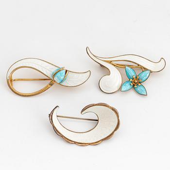 Three brooches, silver and enamel, Norway.