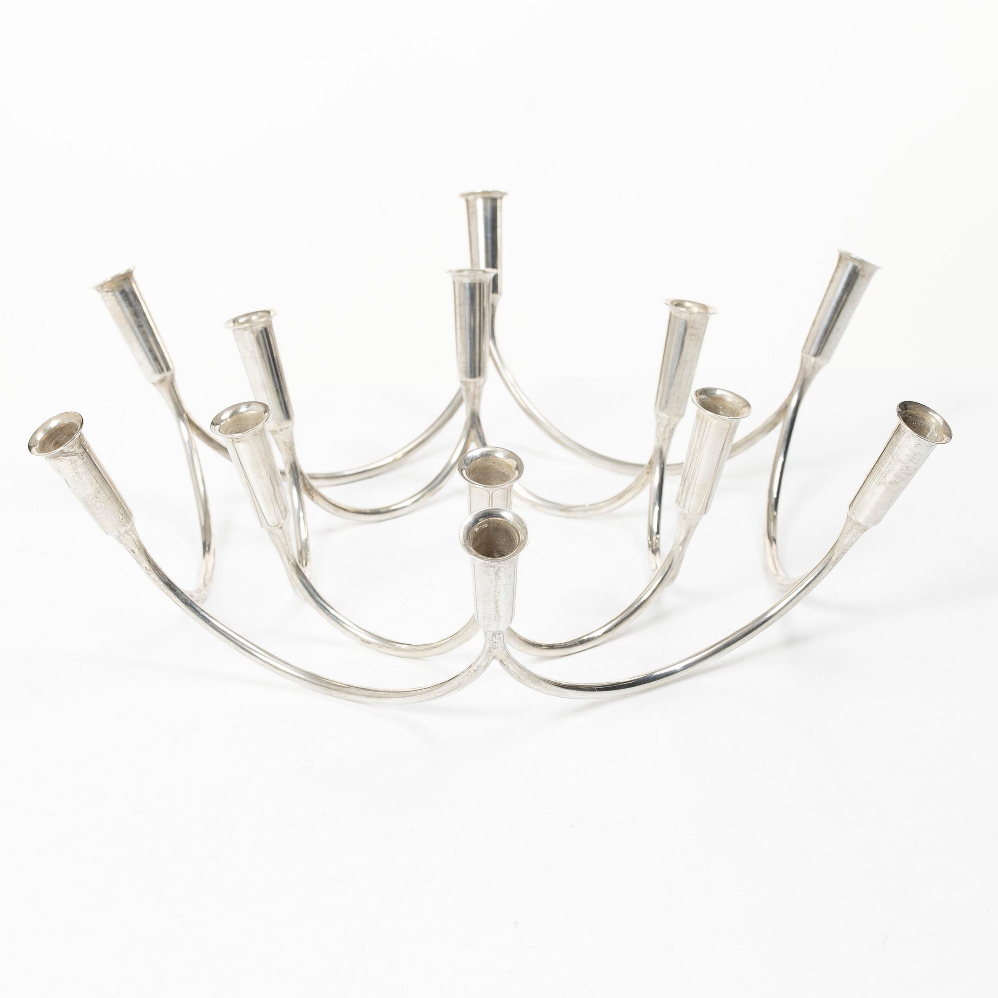 Eigil Jensen, candelabrum, 2 pieces, sterling silver, A Michelsen, Denmark, 1957–58.