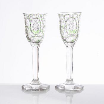 A pair of Jugend wine glasses/goblets, possibly Bohemia, early 20th century.