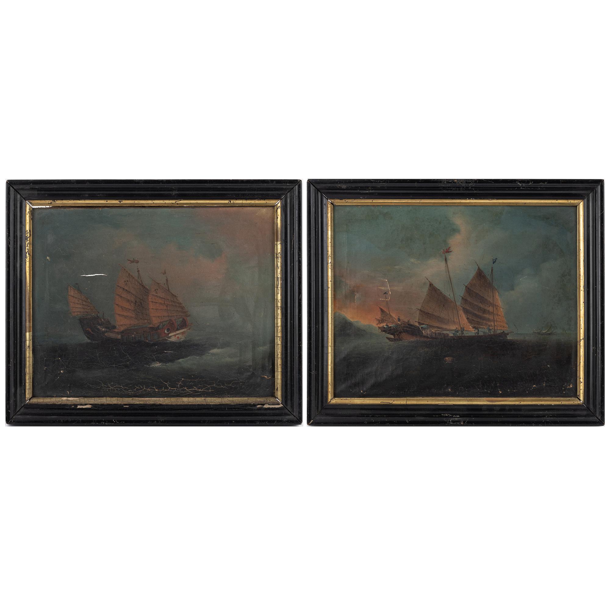 Okänd konstnär, Marina motiv av djonker.