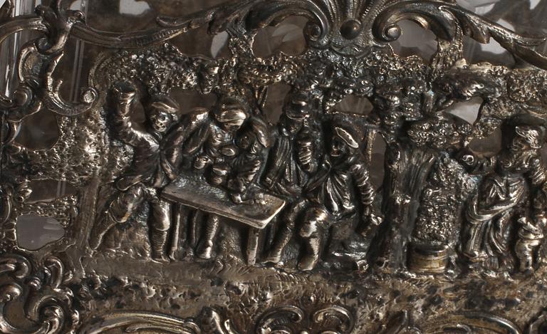 KARAFF, silver och glas, möjligen Weinranck & Schmidt, Hanau, Tyskland, omkring år 1900.