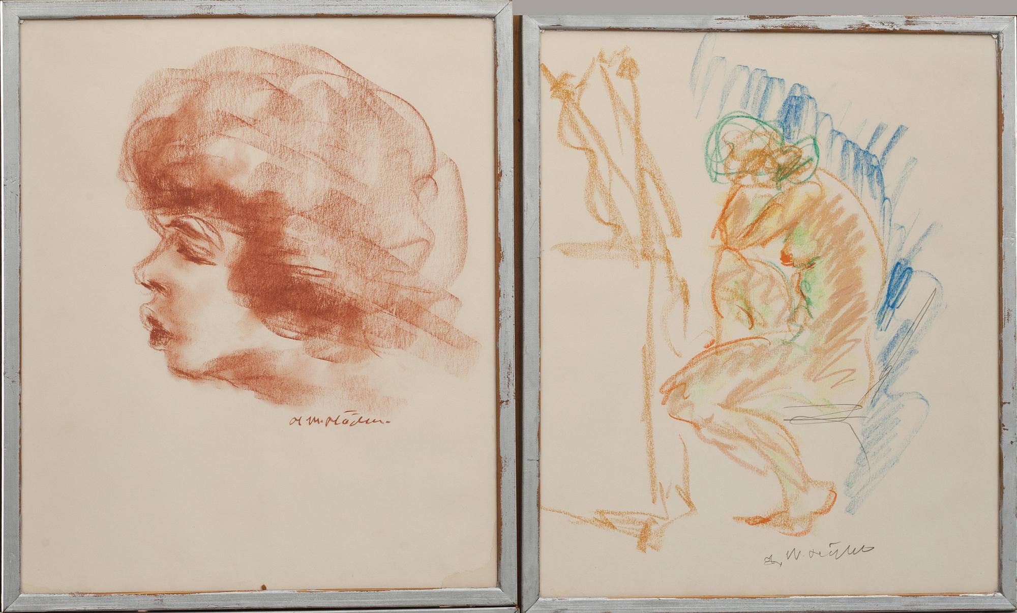 HELGE HÖGBOM, 5 st, skisser, signerade.