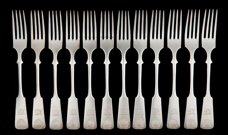 BESTICKUPPSÄTTNING, 12+12, silver, "Musslan", Tavastehus 1950-tal.