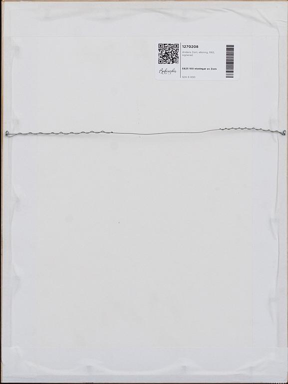 Anders Zorn, etsning, 1913, signerad.