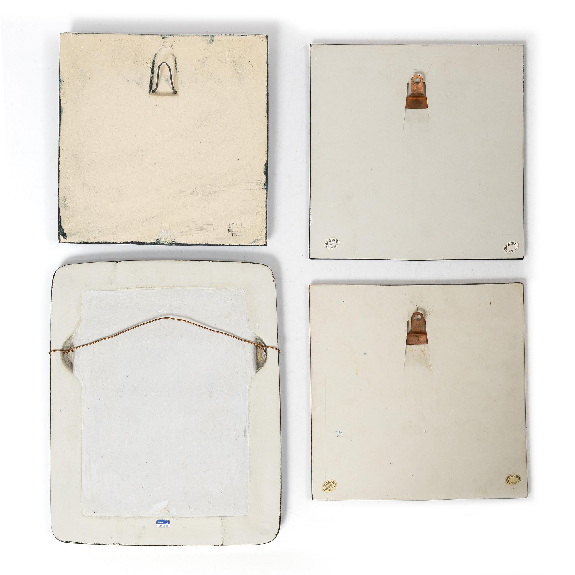 Lisa Larson, three stoneware wall reliefs and a mirror, Gustavsberg.