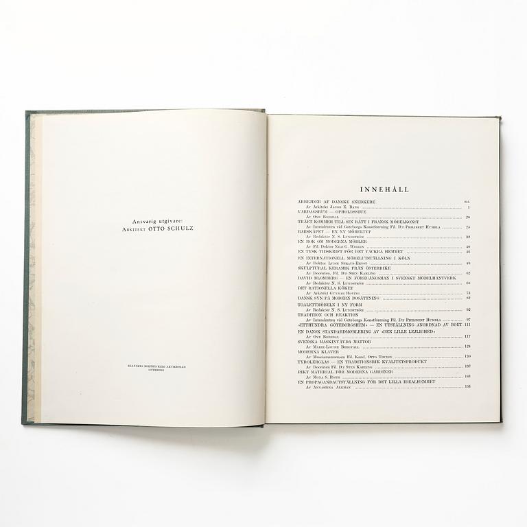 Otto Schulz, "Boet" magazine, bound volumes 1928, 1931-33, loose issues + three "Nya Möbler" and the 1945 jubilee publication.