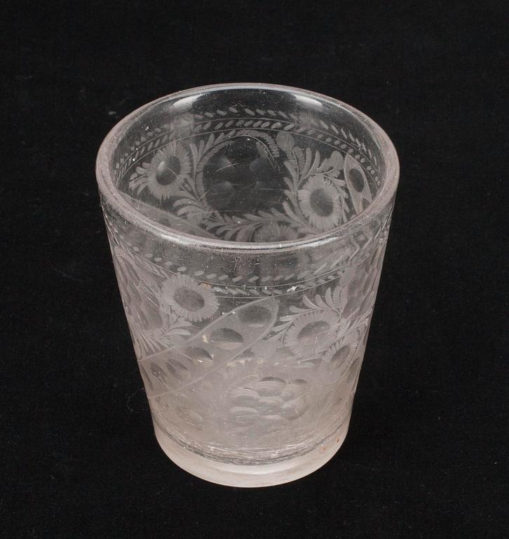 BÄGARE, glas, barock, 1700-tal.