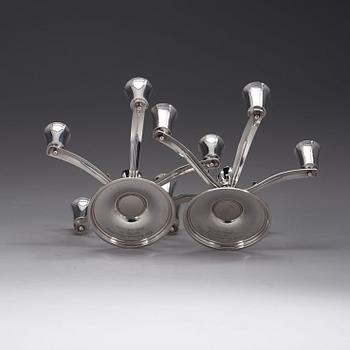 A pair of Grann & Laglye five branches silver candelabra, Copenhagen 1937.