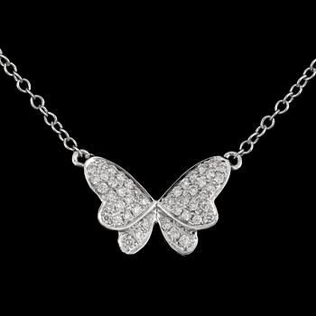 92. A brilliant-cut diamond 'buterfly' necklace. Total carat weight of diamonds circa 0.20 ct.