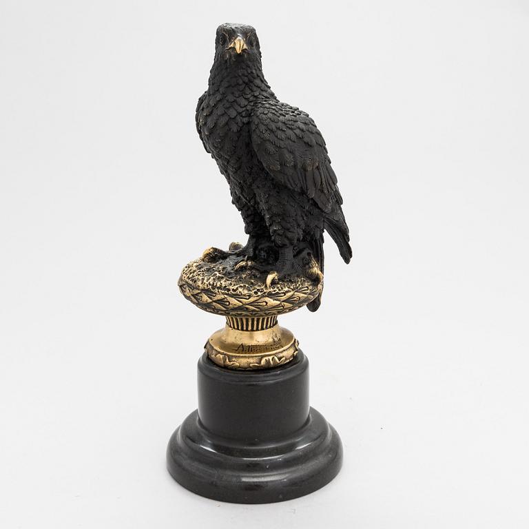 Sculpture, patinated bronze, on marble stand, second half of the 20th Century.