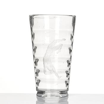 Vicke Lindstrand, an engraved and cut glass vase 'Pärlfiskare', Orrefors, Sweden 1936.