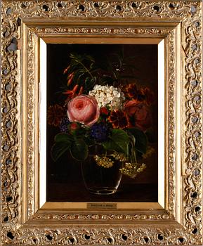 Johan Laurentz Jensen, Still life with summer flowers in a glass vase.