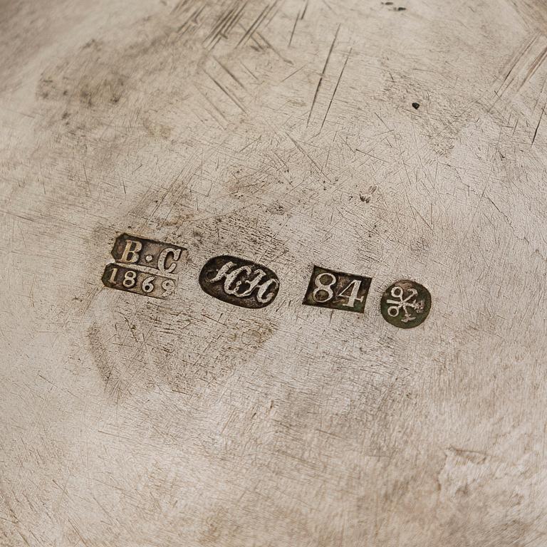 Henrik Hacklin och Johan Warjus, kaffe- och teservis, 4 delar, silver, S:t Petersburg 1868-69 och 1857.