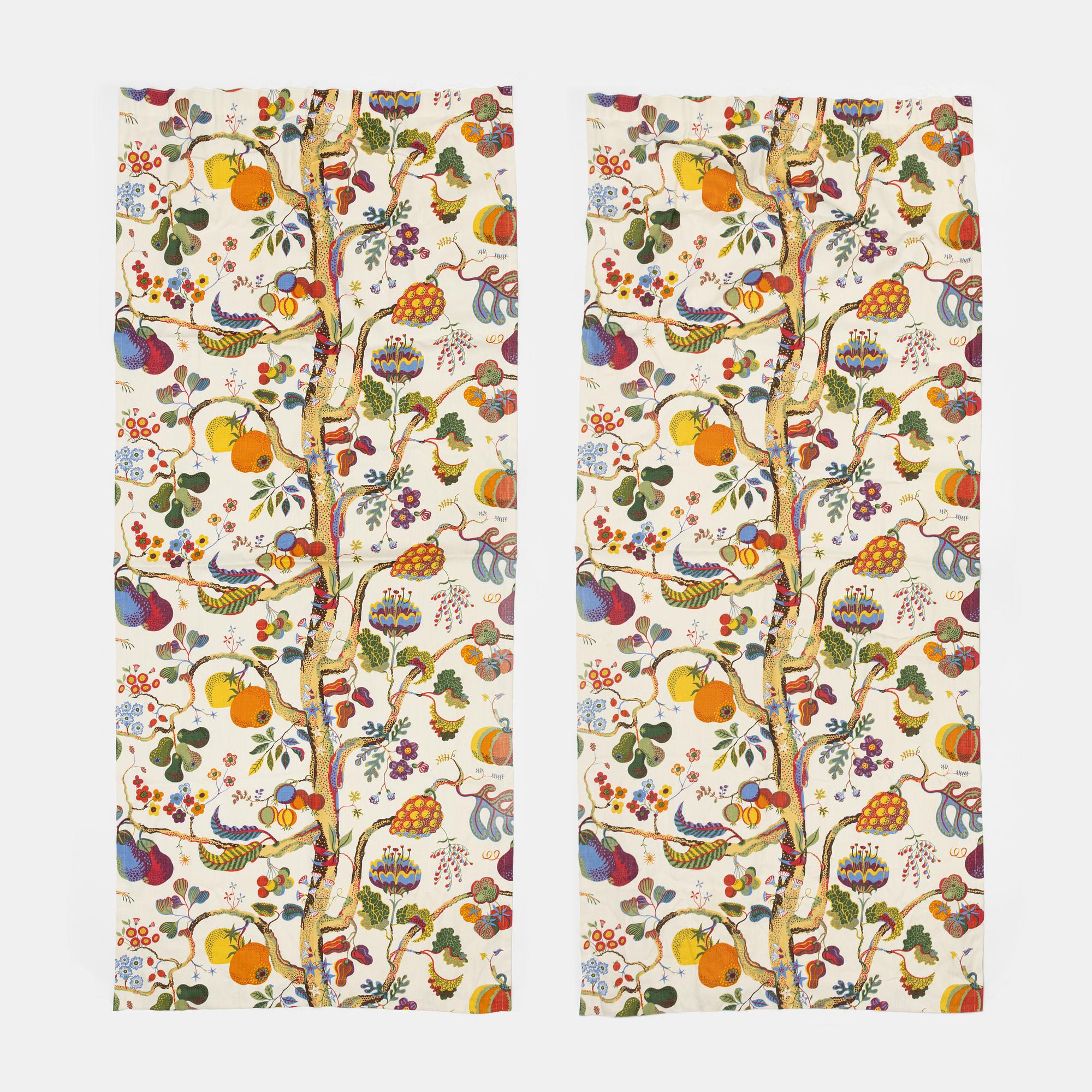 Josef Frank, gardiner, ett par, "Vegetable Tree", Firma Svenskt Tenn.
