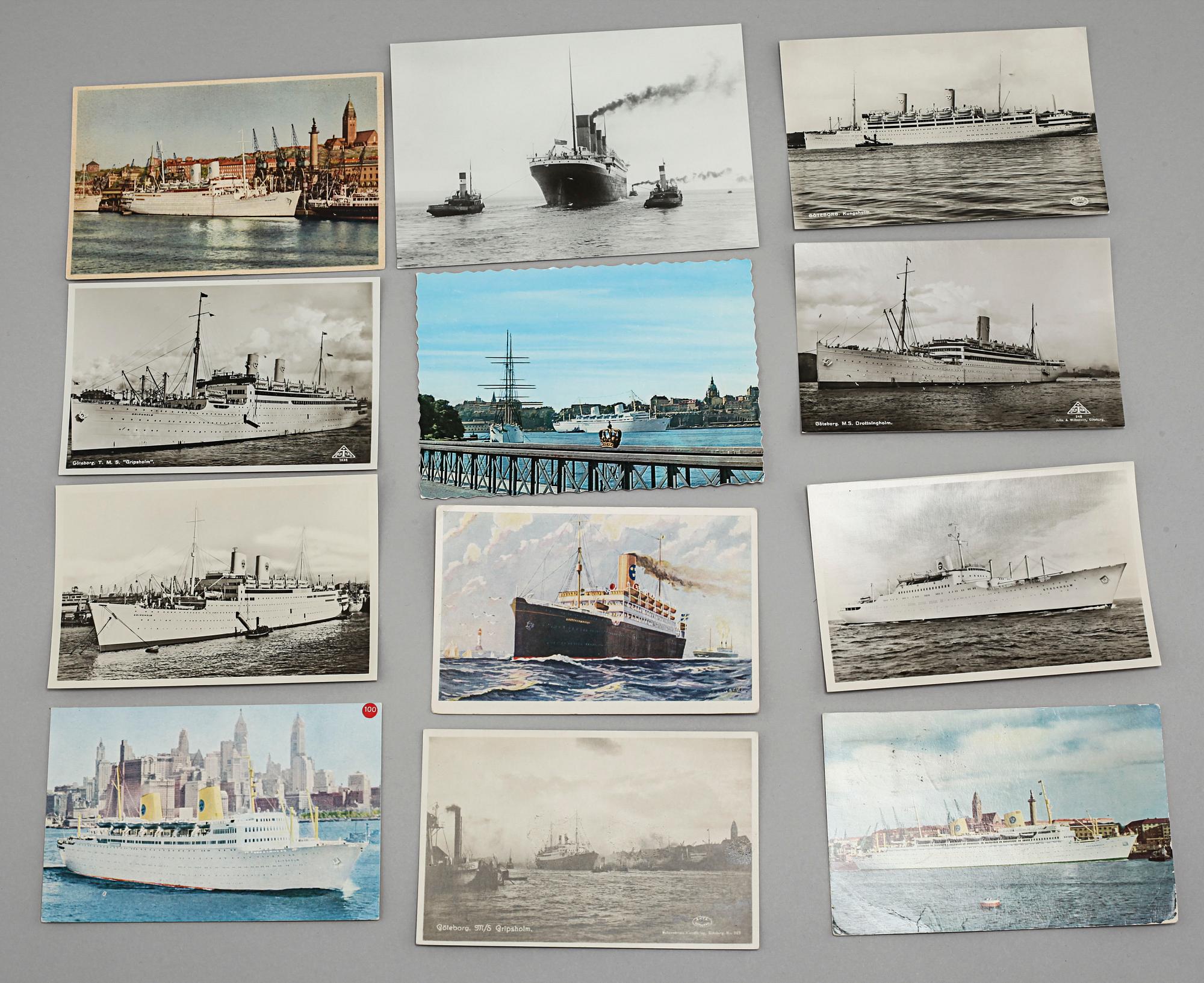 Memorabilia from the Swedish American Line, meny folders and postcards, 20th century.