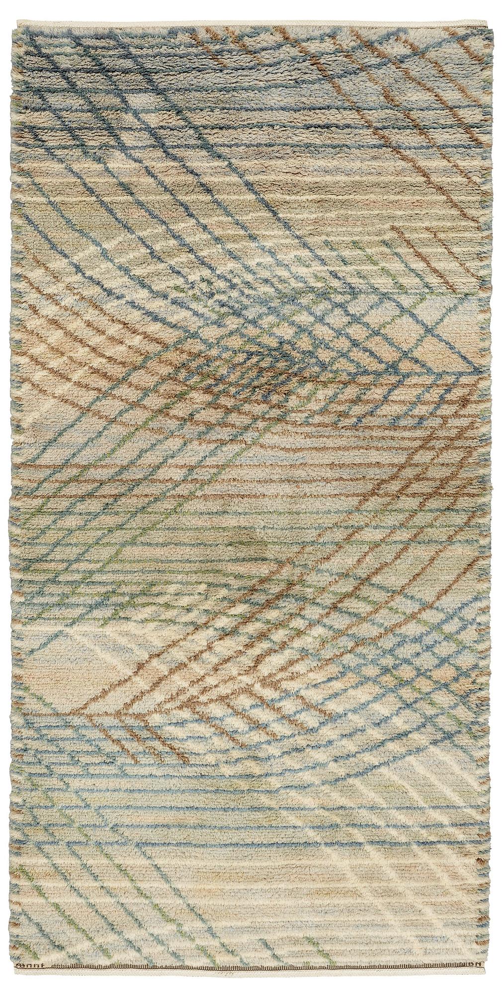 Barbro Nilsson, MATTA, "Marina, ljus", rya, ca 305 x 151 cm, signerad AB MMF BN.