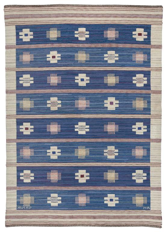 CARPET. "Blåklint". Flat weave. 233,5 x 167 cm. Signed AB MMF MR.