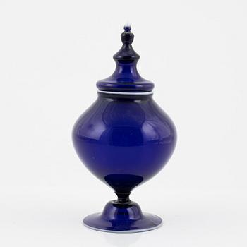 A blue glass potpurri urn from Göteborgs glasbruk or Norway, circa 1800.