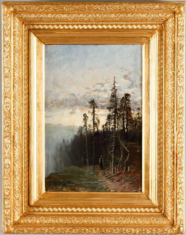 OKÄND KONSTNÄR, olja på pannå, otydligt signerad, sekelskiftet 1900.