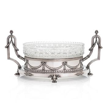 An early 20th-century Fabergé silver-mounted cut-glass presentation bowl. Imperial Warrant, scratched inventory number.