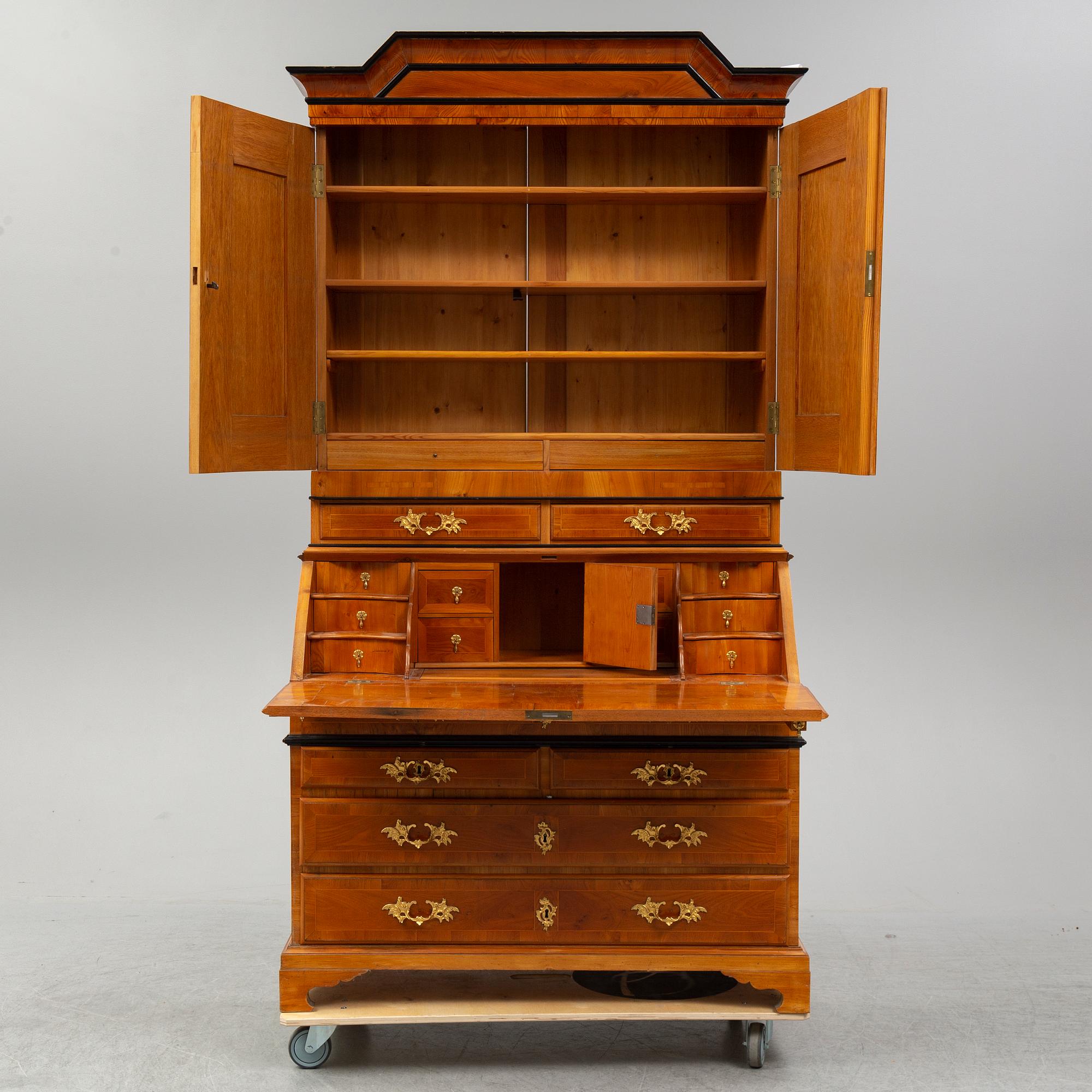 A partly 18th Century elm veneered writing cabinet.