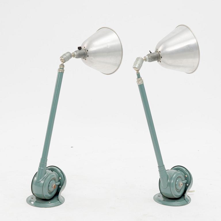 Johan Petter Johansson, a pair of wall lamps, "Triplex-Pendel", Enköping, first half of the 20th century.