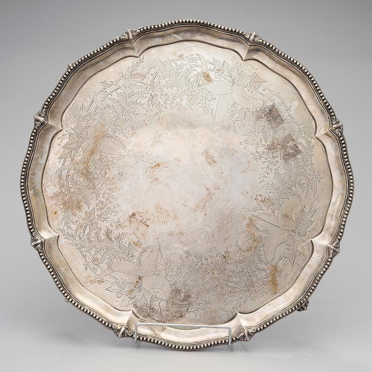 A SILVER TRAY, London 1875, weight 2768 g.