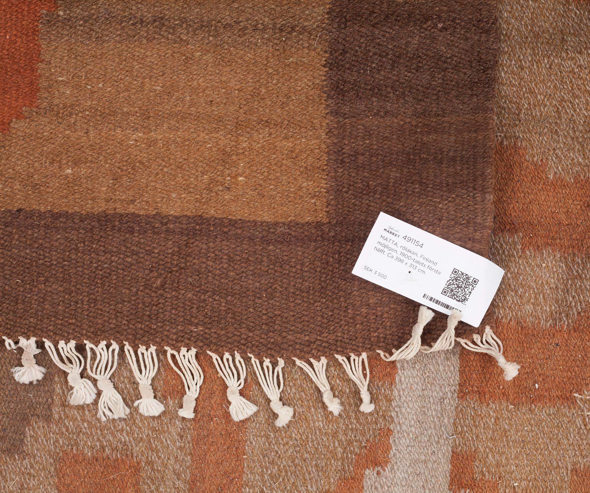 MATTA, rölakan, Finland möjligen, 1900-talets första hälft. Ca 398 x 313 cm.