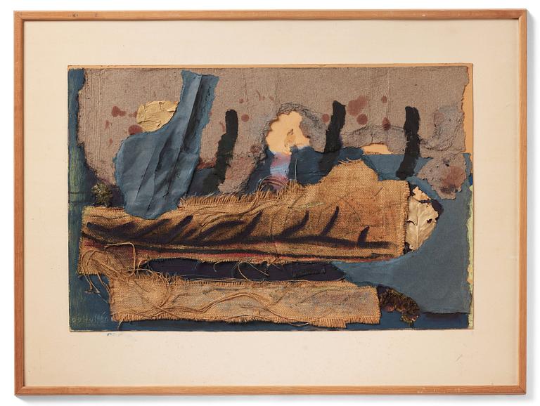 CO Hultén, mixed media and collage on paper panel, signed and executed 1957.