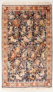 Rug Kashmir silk figural old/semi-antique approx 275x183 cm.