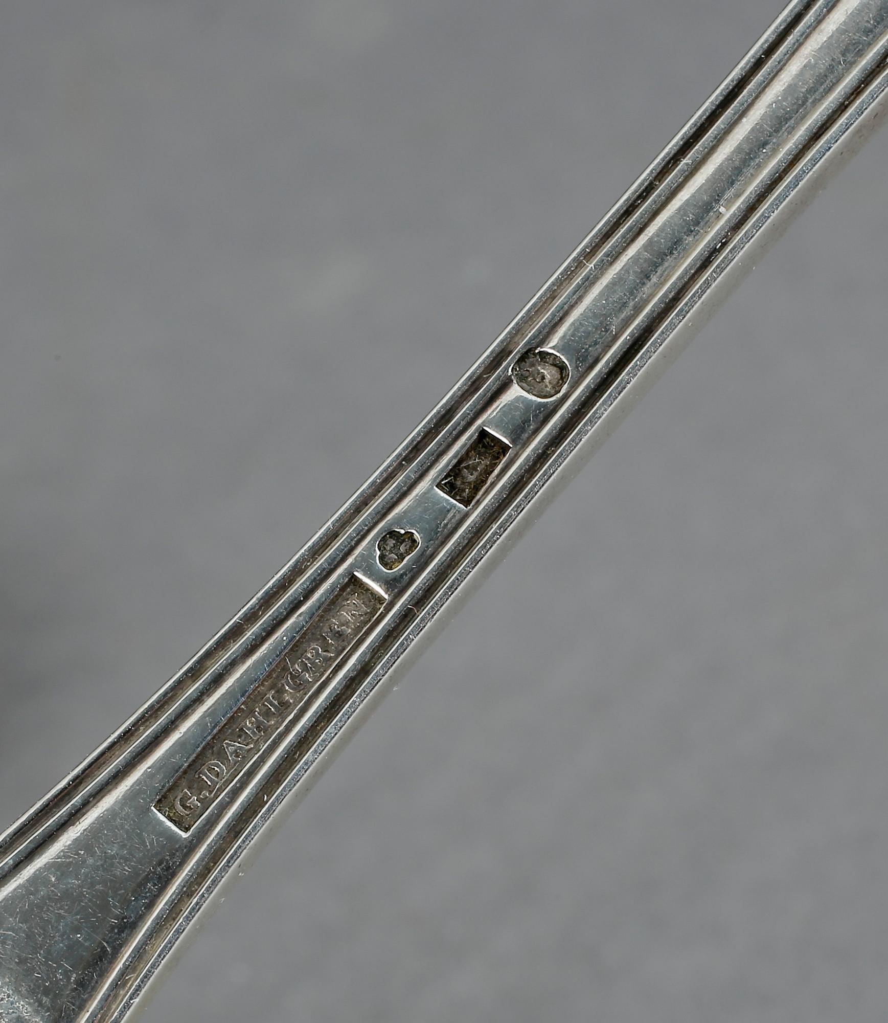 GAFFLAR, silver, 6 st, modell Olga, 424 gram. G. Dahlgren, delvis 1851.