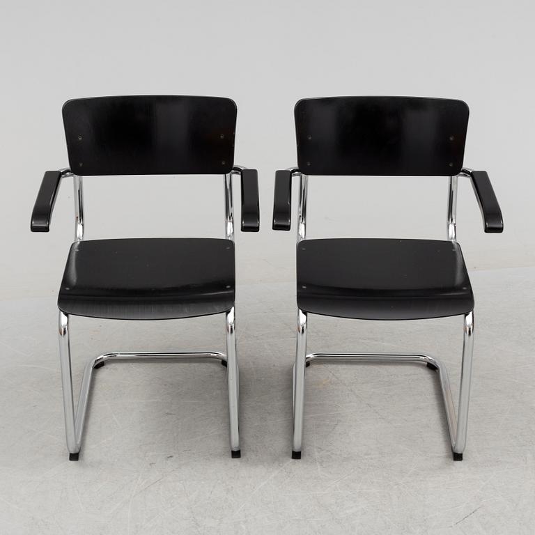 MART STAM, a pair of 'S 43 F' tubular steel armchairs from Thonet, circa 2000.