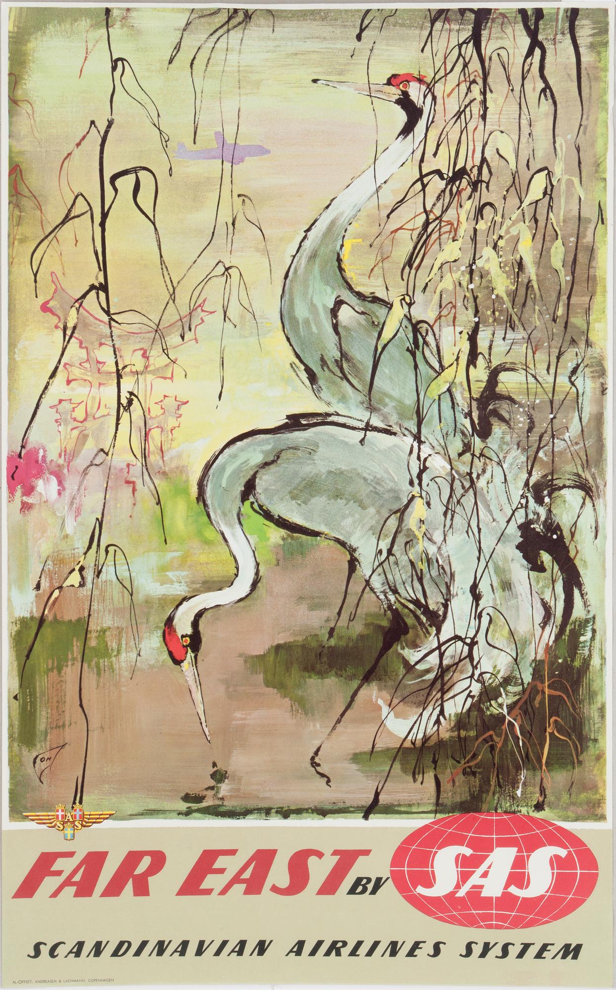 AFFISCHER, 2 stycken, SAS, Otto Nielsen, 1900-talets mitt.