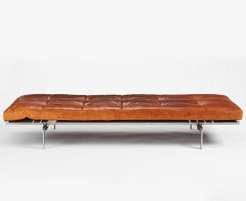 Poul Kjaerholm, A 'PK-80' steel and brown leather daybed, E Kold Christensen, Denmark 1960s.