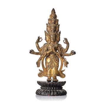 A gilt bronze figure of Avalokiteshvara, 18th century.