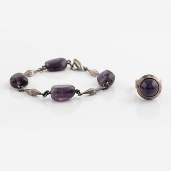 Arvo Saarela, ring and bracelet, silver and amethysts.