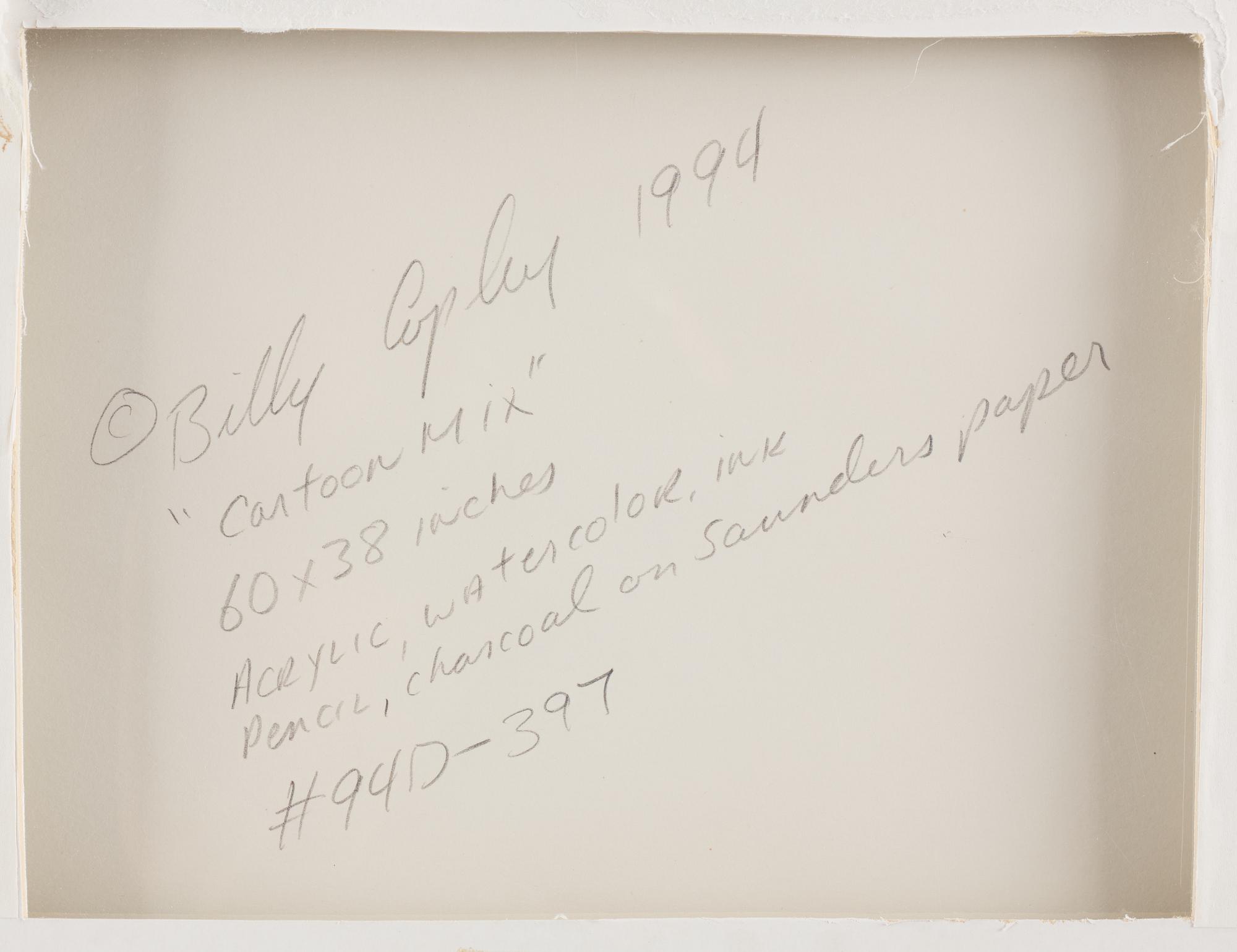 BILLY COPLEY, mixed media on paper, verso signed and dated 1994.