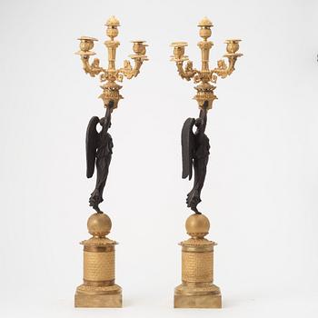A pair of Empire early 19th century five-light candelabra by Pierre Chibout.