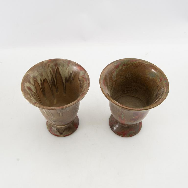 Andersson & Johansson vases 6 pcs Höganäs early 20th century glazed stoneware.