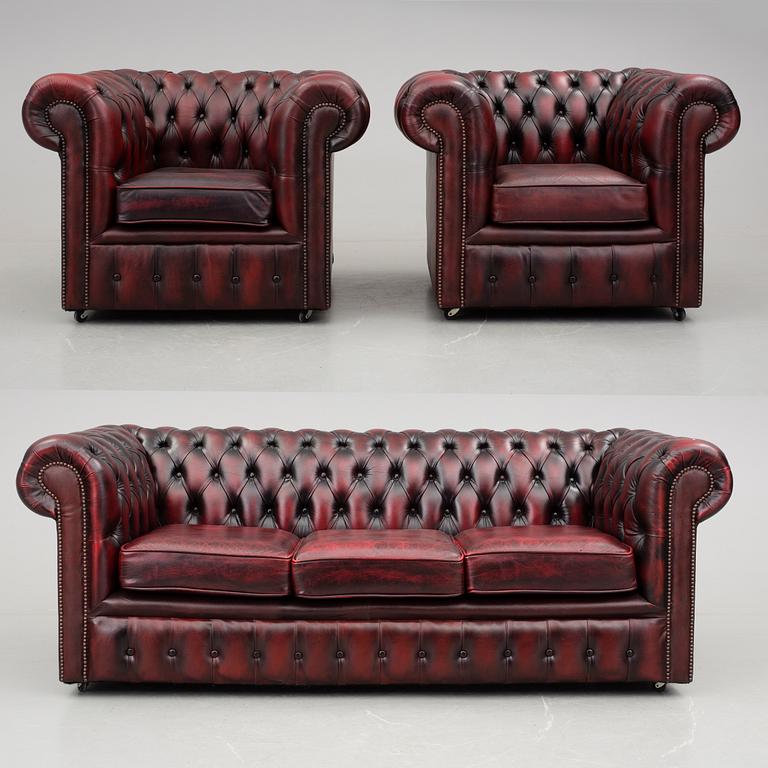 SOFFGRUPP, 3 delar, Chesterfield-modell, 19/2000-tal.