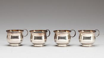 PUNSCHKOPPAR, 4 st, silver, C G Råström, 1977. Total vikt ca 130 g.