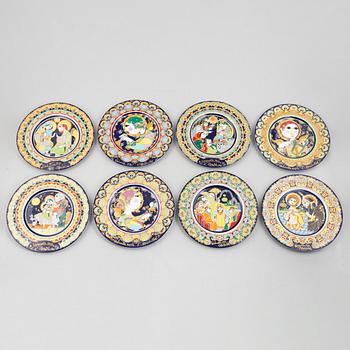 Björn Wiinblad, a set of eight Christmas porcelain plates, Rosenthal 1975-1982.