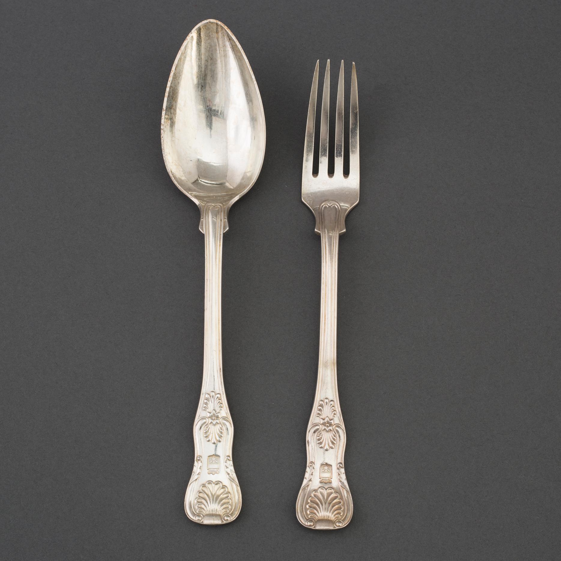 MATSKEDAR 6 st, samt MATGAFFLAR, 6 st. Silver. Bl a Gustaf Möllenborg Stockholm 1890.