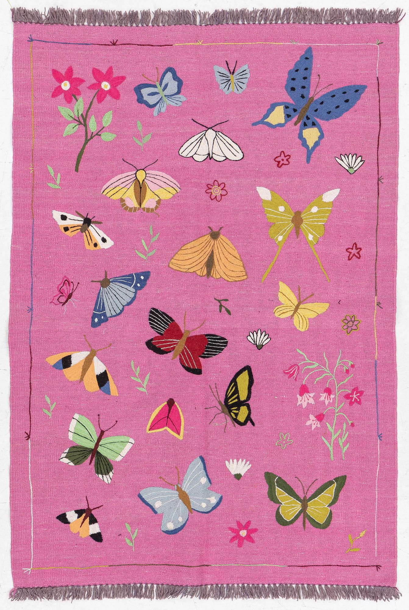 Rug, hand-embroidered Kelim, ca. 185 x 125 cm.