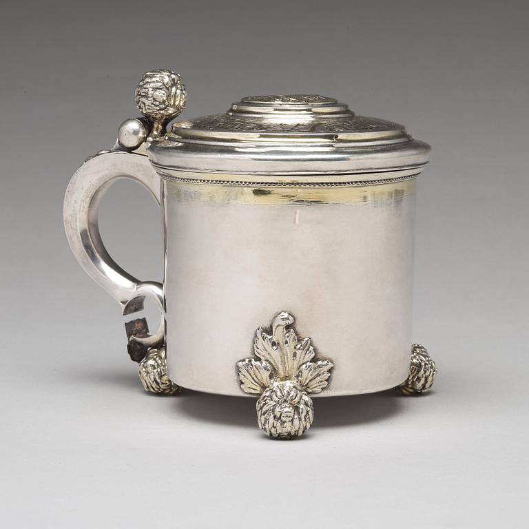 A Swedish 17th century parcel-gilt tankard, mark of Michel Beck, Stockholm (-1630-1673).