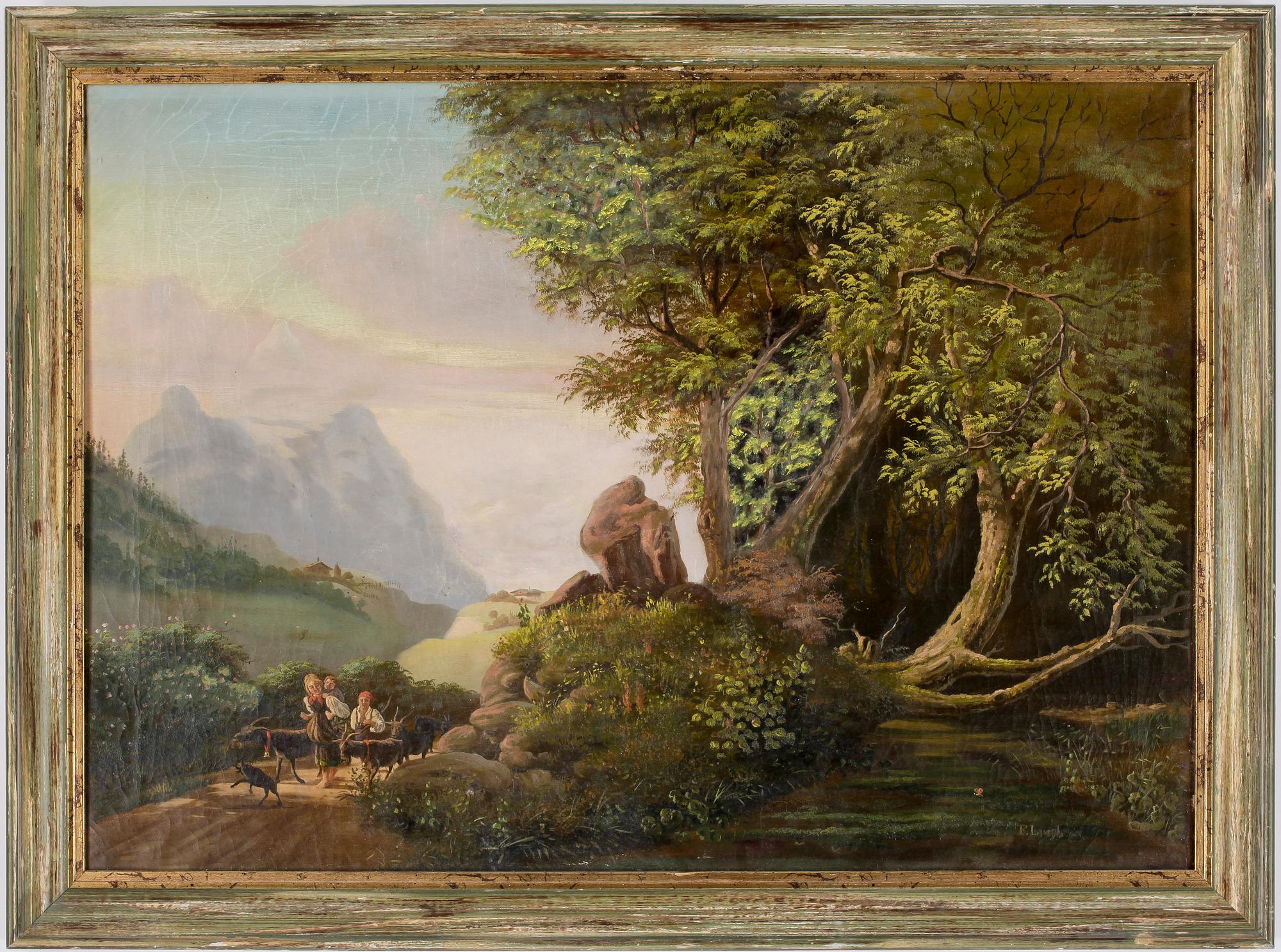 OKÄND KONSTNÄR, olja på duk, 1800-talets andra hälft. Signerad F Lund.