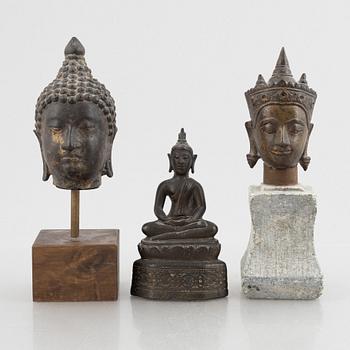 Three Buddha bronze figurines, Thailand/Burma, 20th century.